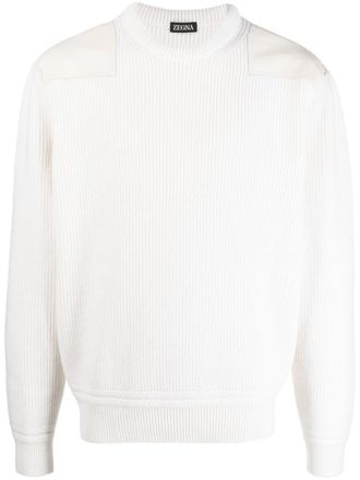 Ermenegildo Zegna ribbed crew-neck sweatshirt - men - Wool/Cashmere/Calf Suede - 48 - Neutrals