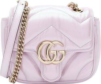 Gucci Pink Leather Matelasse Padded Iridescent Gg Marmont Square Mini Shoulder Bag (Authentic Pre-Loved)