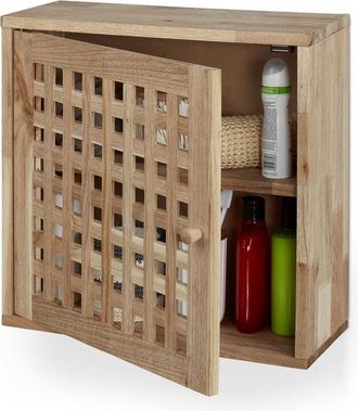Relaxdays Wall Cabinet, 2 Levels, Door with Magnetic Lock, Narrow Wooden Storage, Bathroom, Kitchen, 42x42x18cm, Natural - Relaxdays
