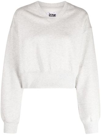 Izzue rhinestone-embellished V-neck sweatshirt - Grey