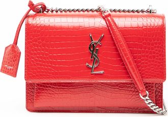Saint Laurent Tweedehands Middelgrote Croco-embossed Monogram Sunset Bag
