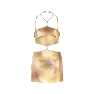 Roberto Cavalli Cut-Out Short Dress with Ropes - female - Roberto Cavalli - Party Dresses - Yellow - XS - Dresses