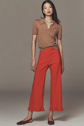 Maeve The Colette Magic Fabric Ruffle-Hem Crop Wide-Leg Pants by Maeve