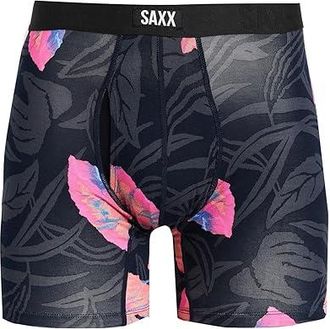 Saxx Underwear Vibe Xtra Soft Comfort Boxer Brief Fly Mens Underwear Nocturnal Orchid/Dark Ink : 2XL, Elastane/Mesh/Viscose