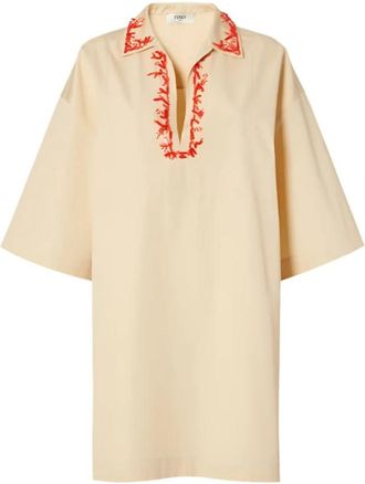 Fendi Korte Tuniekjurk - Dames - Korte kleedjes - Beige - S - Katoen - Kleedjes