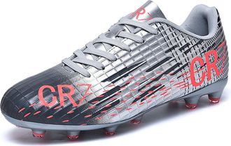 Generic Mens Spike Lawn Low Top Breathable Fashion Football Shoes, Spikes -- Silver., 4.5 UK