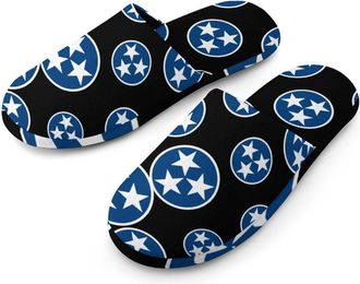 Generic Tennessee State Flag Flannel Mens Slip-on Slippers Winter Warm House Shoes with Rubber Sole for Home Hotel