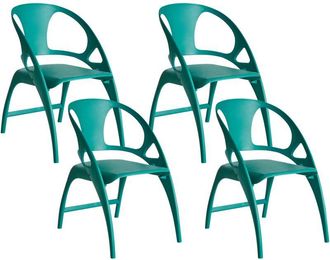 Beliani Conjunto De 4 Sillas De Comedor Exterior Modernas Plegables Ligeras De Pl&aacute;stico Verde Azulado Nemi