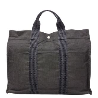 Herm&egrave;s Gray Canvas Handbag Tote Bag (Pre-Owned)