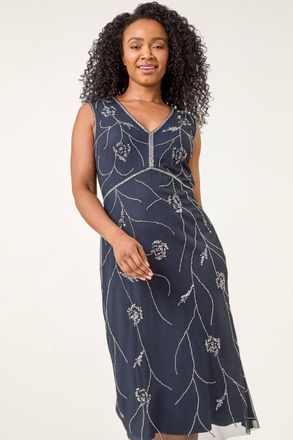 Roman Embellished V-Neck Midi Dress