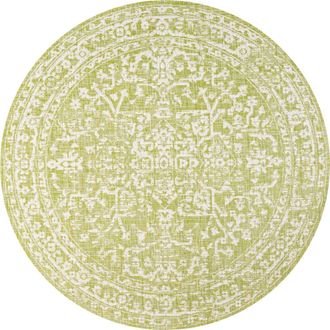 Jonathan Y Designs Malta Bohemian Medallion Textured Weave Indoor/Outdoor Round Area Rug in Green/cream at Nordstrom, Size 5Ft 0In X 5Ft 0In