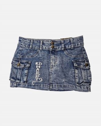 Ed Hardy Womens Heart Dagger Cargo Skirt In Light Wash