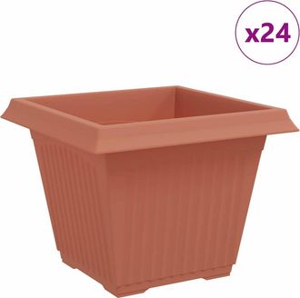 vidaXL Maceta Cuadrada Para Flores 24 Uds. Rojo Ladrillo Pl&aacute;stico Vidaxl