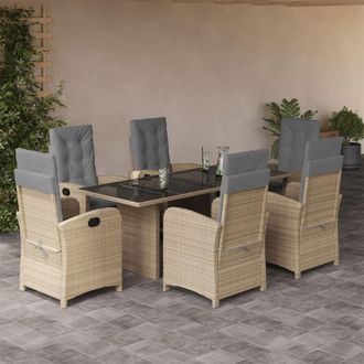 vidaXL Set Comedor De Jard&iacute;n 7 Pzas Con Cojines Rat&aacute;n Sint&eacute;tico Beige Vidaxl