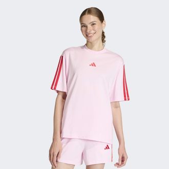 adidas T-Shirt ADIDAS SPORTSWEAR W 3S SJ BF T, Damen, Gr. XXL, clear pink, pure ruby, Obermaterial: 100% Baumwolle, normal, Shirts T-Shirt, lockere Passform,