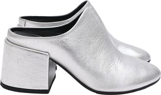 Maison Margiela Maison Margiela MM6 Heeled Mules in Metallic Silver Leather