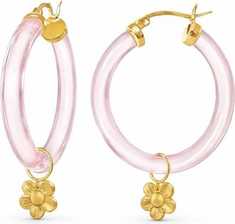 Gold & Honey Womens Flower Charm Lucite Hoop Earrings In Pink