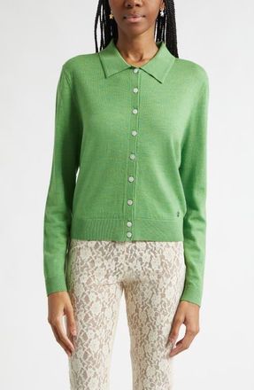Sandy Liang Ley Merino Wool Cardigan in Heather Green at Nordstrom, Size X-Small