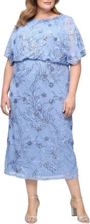 S.L. Fashions Sequin Blouson Midi Dress in Blue at Nordstrom, Size 16W