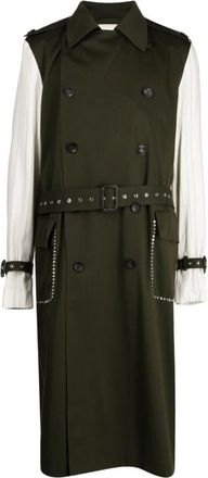 Wales Bonner Trench Coats, female, Green, XL, Panelled Trench Coat with Stud Detailing