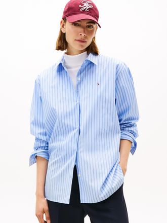 Tommy Hilfiger Langarmbluse TOMMY HILFIGER ESS POPLIN EASY FIT SHIRT, Damen, Gr. 40, blau (sile stp, vessel blau), Popeline, Obermaterial: 100% Baumwolle, gestreift,