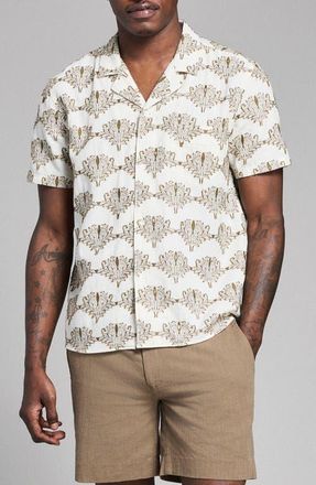Billy Reid Botanical Cotton Camp Shirt in Tinted White/Olive at Nordstrom, Size Xx-Large