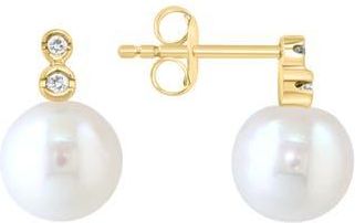 Effy 14K Yellow Gold Diamond & 8mm Freshwater Pearl Stud Earrings - 0.05ct. in White at Nordstrom Rack