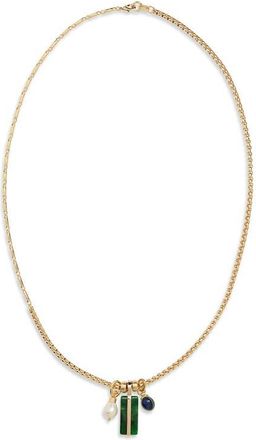 Roxanne Assoulin Long Mixed Pendant Necklace in Gold/Moss Agate/Pearl/Lapis at Nordstrom