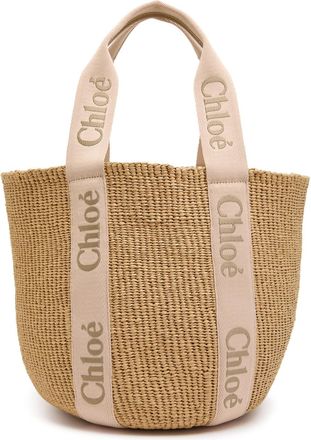 Chlo&eacute; Woody Logo-embroidered Raffia Basket bag - Beige - One Size