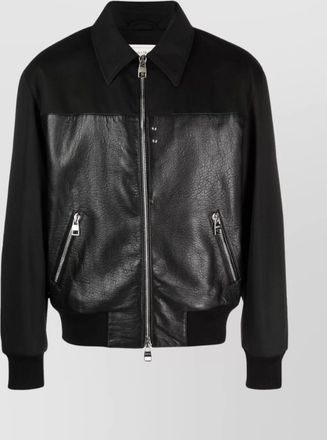 Alexander McQueen collared leather jacket with ribbed accents