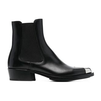 Alexander McQueen Alexander McQueen, Chelsea Boots, female, Black, Size: 6 US Leather Boots with Gold Hardware