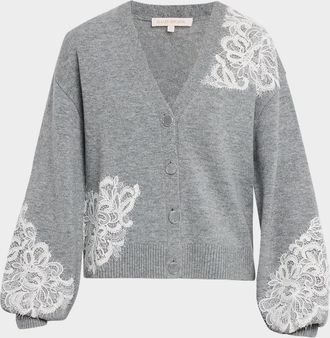 Ramy Brook Perry Lace Applique Wool-Cashmere Cardigan