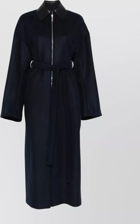 Sportmax belted long coat featuring leather collar