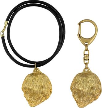 OEM Perro Pastor Polaco De Llanura, Pon - Llavero Y Collar Con Perro En Una Caja, Producto Ba&ntilde;ado En Oro De Alta Calidad, Marca Art-dog