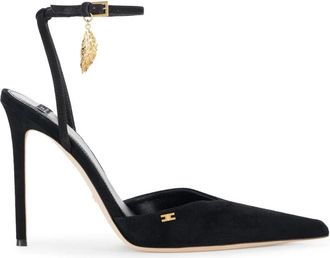 Elisabetta Franchi Schoenen, Dames, Zwart, 39 EU, Su&egrave;de, Su&egrave;de Sandalen met Juweel Veer
