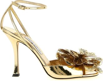 Jimmy Choo London Gold Leather Stiletto Heel Womens Sandals