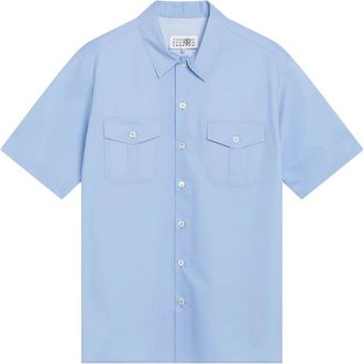 Maison Margiela Fused Poplin Shirt met Korte Mouwen - Heren - Korte mouwen Overhemden - Blauw - M - Katoen - Overhemden