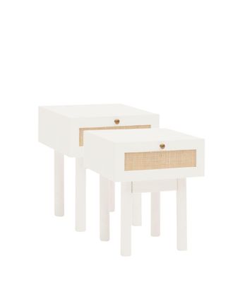 Deco Wood Pack 2 mesitas de noche de madera maciza y rafia blanco 40x45cm
