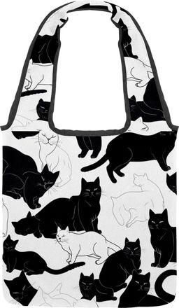Generic Cats on a White Background Reversible Canvas Shoulder Tote - Double-Sided Print, 12oz Cotton, 27cm Drop, Fold-Flat Bag for Travel, Shopping, Street Ou