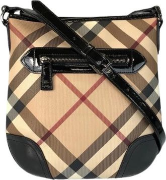 Burberry Pre-owned Cross Body Bags, female, Beige, Size: ONE SIZE Pre-owned Check PVC Patent Leather Shoulder Bag