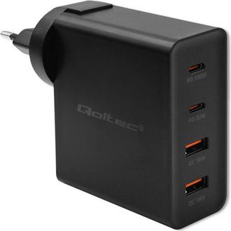 OEM Cargador Qoltec Gan Power Pro 2xusb-c 2xusb 130w 5-20v 1.5-5a Pd Port&aacute;til Smartphone Negro