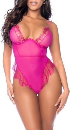 Mapalé Mesh & Lace Teddy in Pink at Nordstrom, Size Small