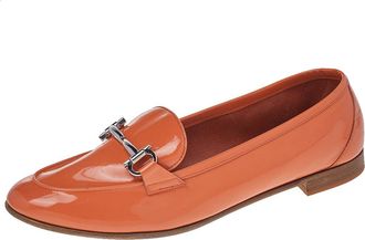 Ferragamo Orange Patent Leather Funes Gancio Bit Loafers