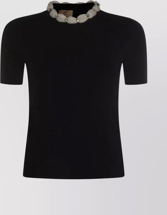 Valentino embellished neckline fitted short sleeve knitwear