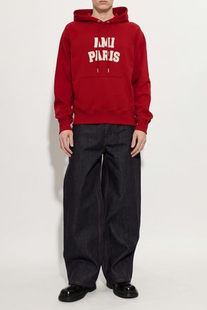 Ami Cotton Sweatshirt With Appliqu&eacute;d Logo, Mens, Red