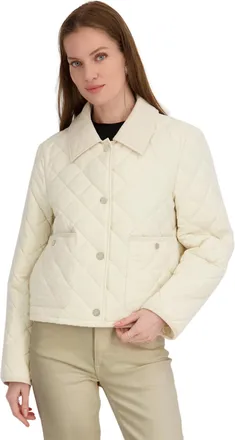 Elie Tahari Womens Haly Quilted Lightweight Water-Repellent Short Jacket w/Corduroy Collar