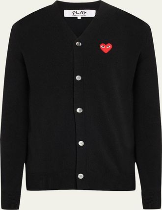 Comme Des Garçons Mens Small Heart Wool Cardigan Sweater
