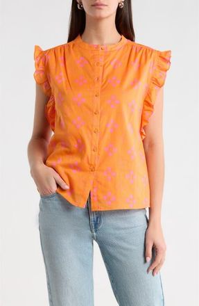 Sugarlips Donna Dot Hessi Sleeveless Button-Up Shirt in Orange-Pink at Nordstrom, Size X-Small