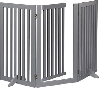 Relaxdays Relaxdays - Barrera Seguridad Perros, Valla Protectora Con Puerta, Para Escaleras, 92x154cm, Plegable, Sin Taladrar, Gris