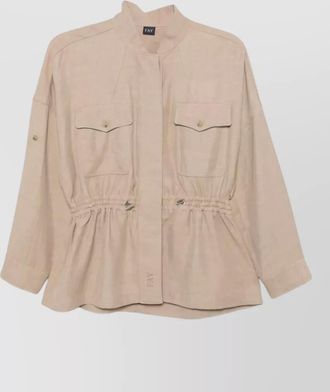 Fay cotton overshirt band collar front pockets